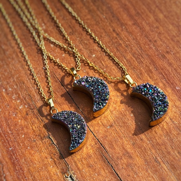 Rainbow Titanium Druzy Moon Necklace - Picture 5 of 5